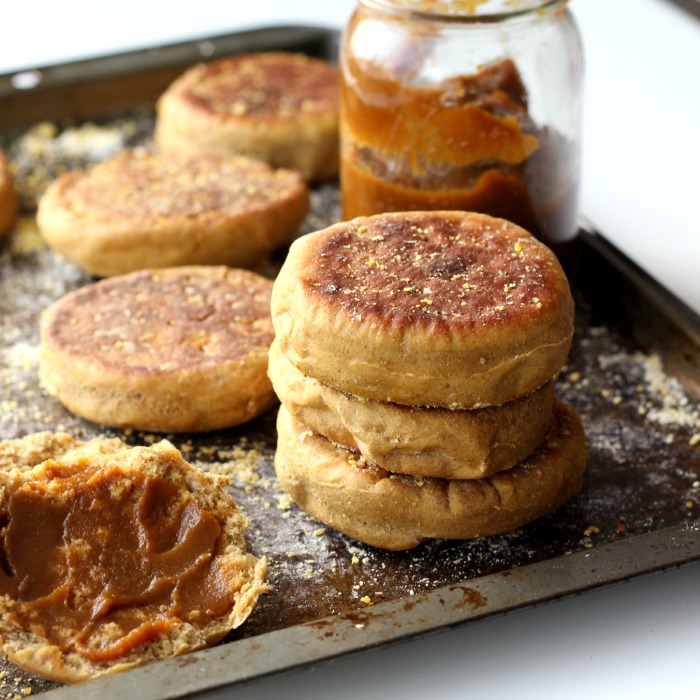 Vegan Pumpkin Pie English Muffins. They taste just as good as the ones at the store, and you know every ingredient that's in them!