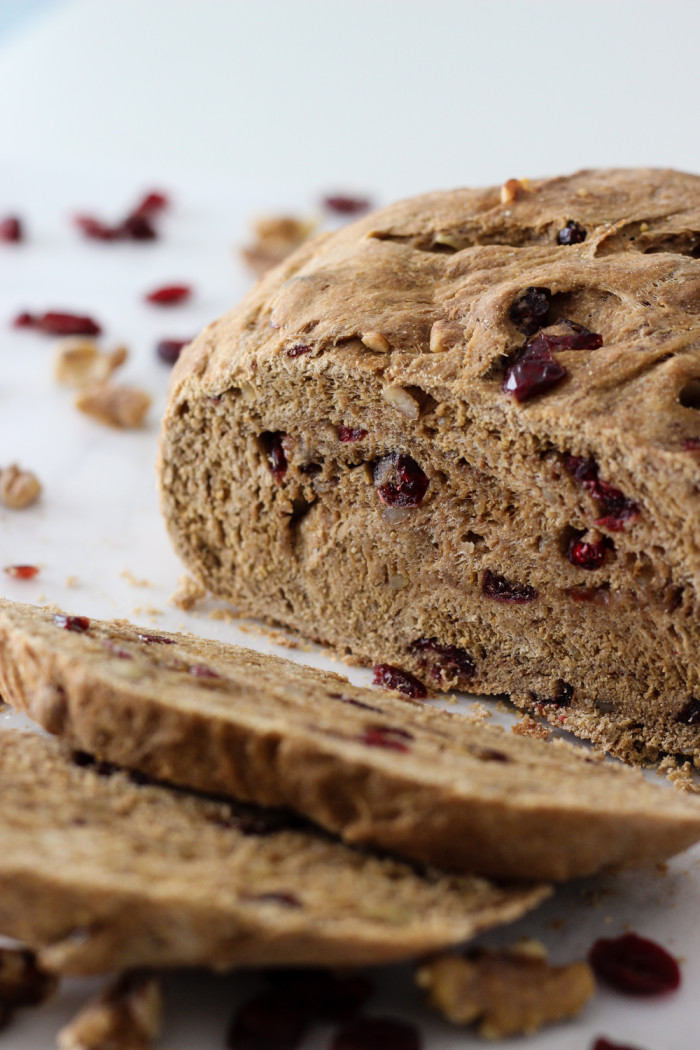 Whole Wheat and Vegan Cranberry Walnut Bread made with Red Star Yeast
